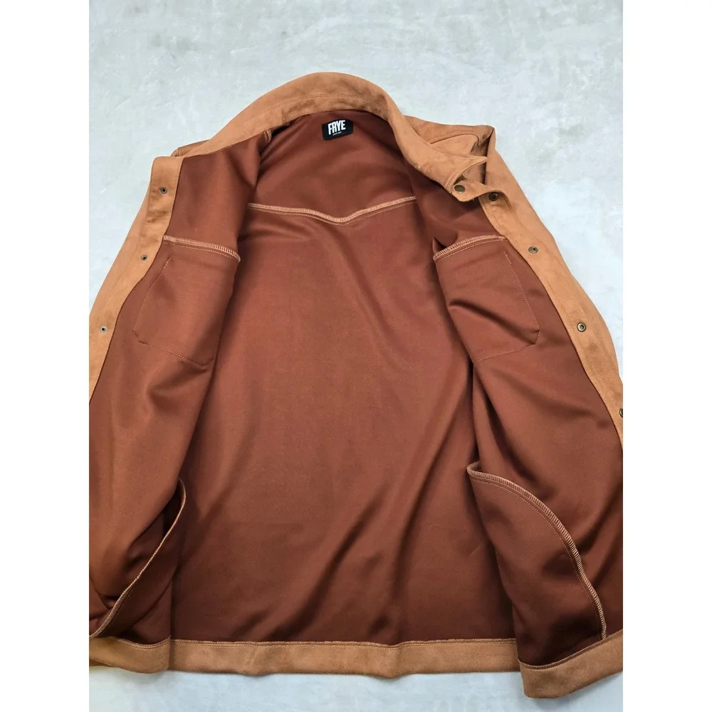 Frye Shirt Jacket Mens‎ 2XL Brown Faux Suede Snap Front Shacket Workwear